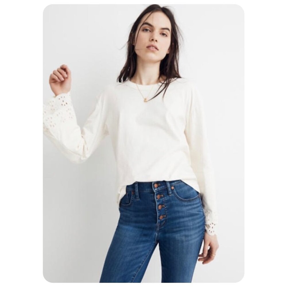 ! Madewell Eyelet Long Tier Sleeve Top sz S